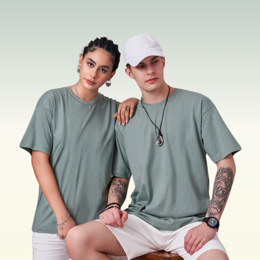 Sage Green color 100% Cotton oversized unisex TShirt basic. Soft and light against the skin