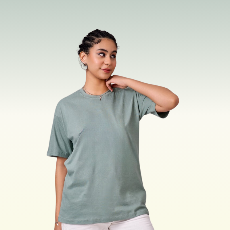 Sage Green color 100% Cotton oversized unisex TShirt basic. Soft and light against the skin