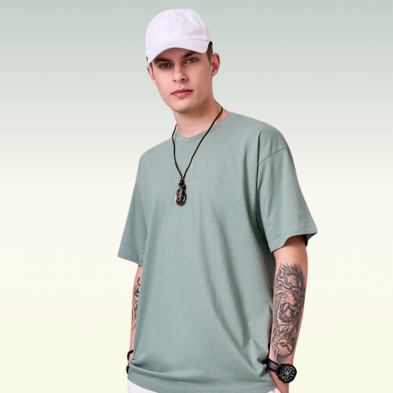 Sage Green color 100% Cotton oversized unisex TShirt basic. Soft and light against the skin