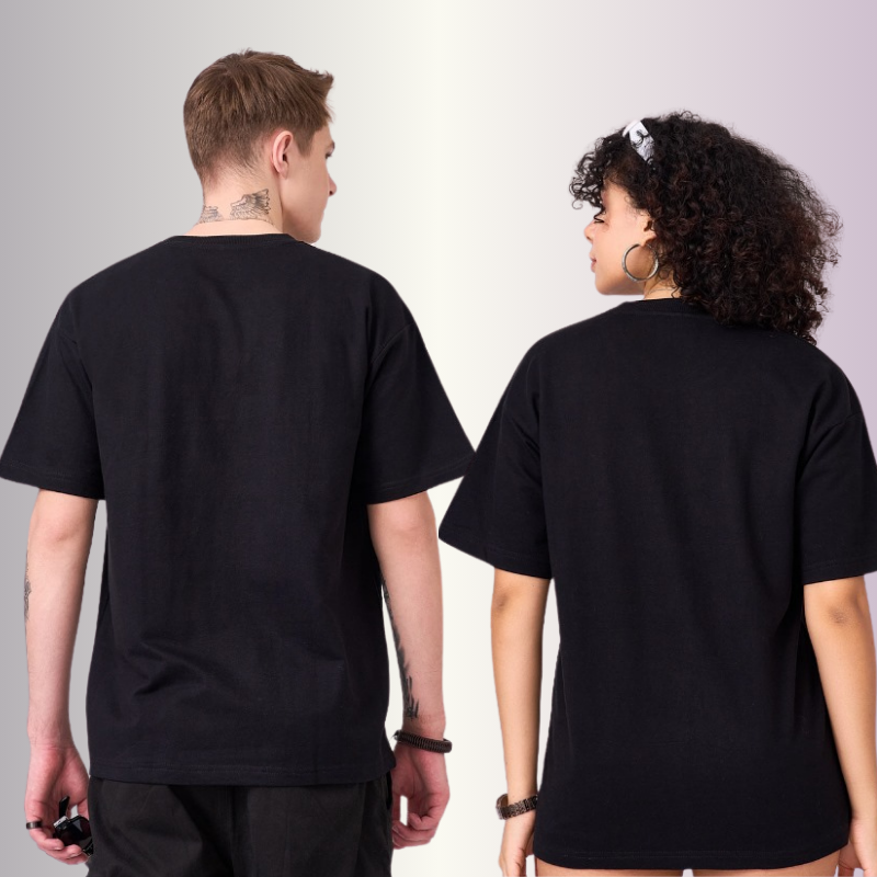 Black color 100% Cotton drop shoulder unisex TShirt basic. Premium heavy fabric drapes very well over your frame & is a great choice for evening wear. 