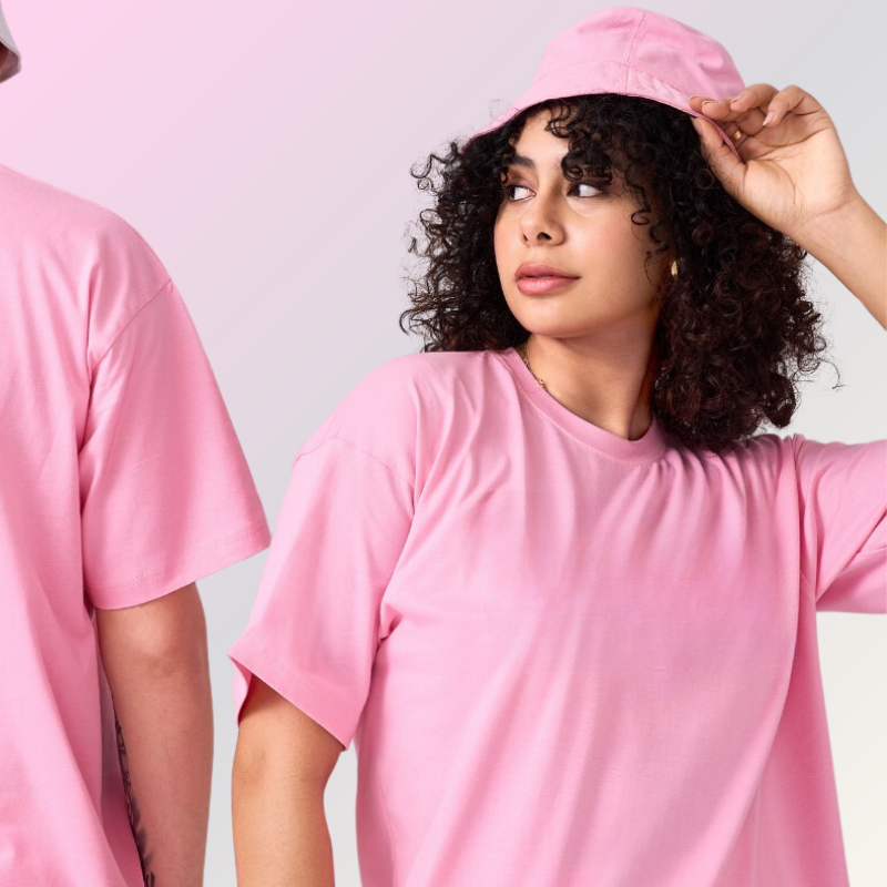 Pink color 100% Cotton oversized unisex TShirt basic. Soft and light against the skin