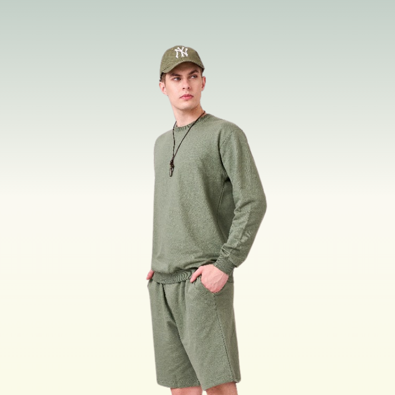 Dark Sage green fleece lined 100% unisex cotton coord set comprising of sweatshirt & half pants