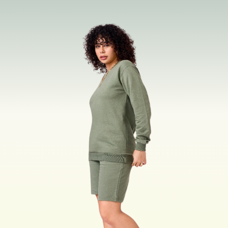 Dark Sage green fleece lined 100% unisex cotton coord set comprising of sweatshirt & half pants