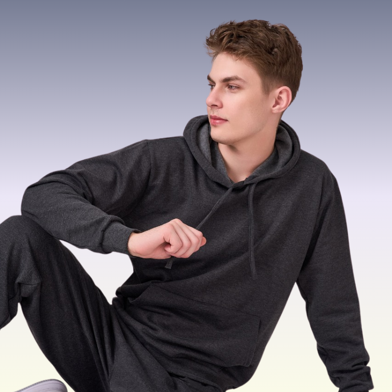 Anthra Melange (charcoal grey) fleece lined 100% cotton hoodie set comprising of sweatshirt & full length joggers