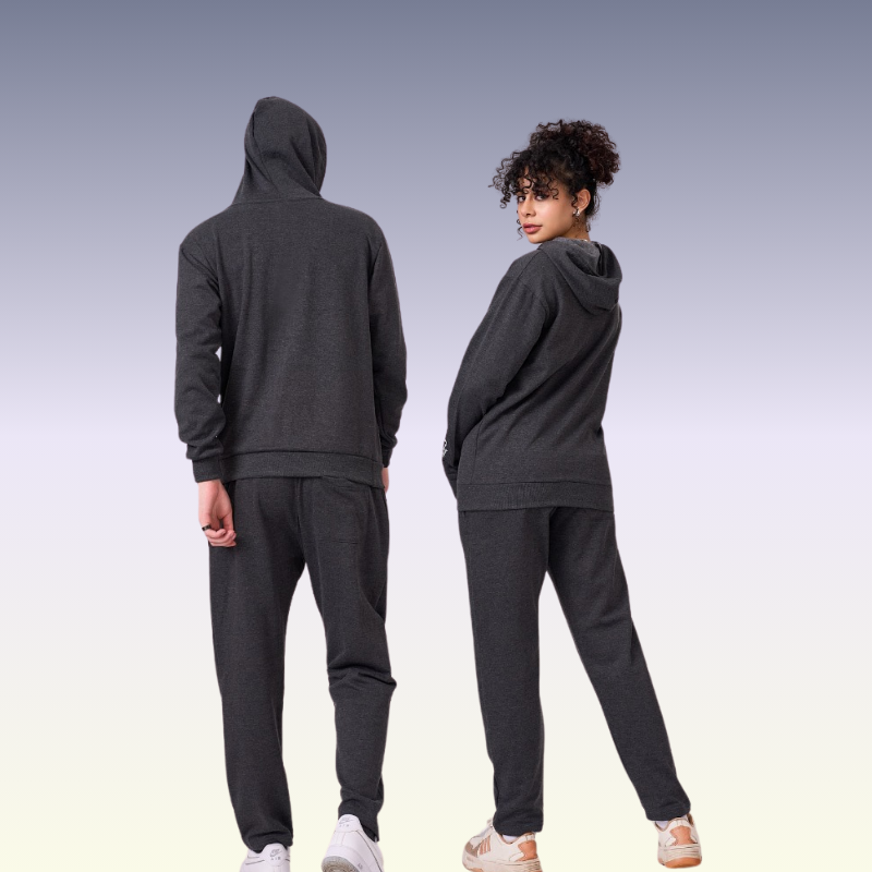 Anthra Melange (charcoal grey) fleece lined 100% cotton hoodie set comprising of sweatshirt & full length joggers