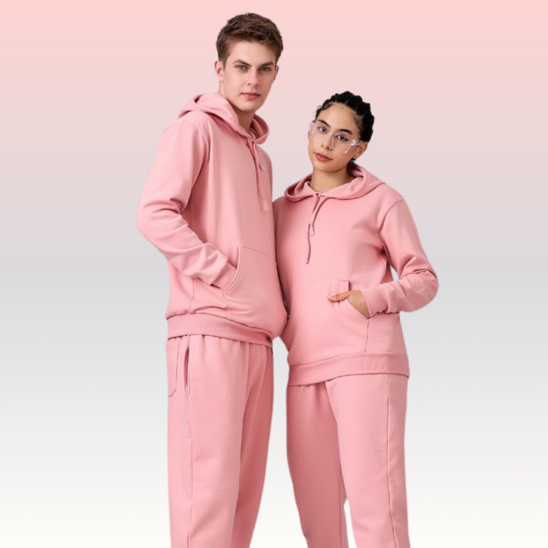 Candy color fleece lined 100% cotton hoodie set comprising of sweatshirt & full length joggers