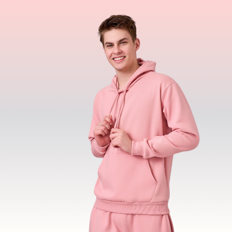 Candy color fleece lined 100% cotton hoodie set comprising of sweatshirt & full length joggers