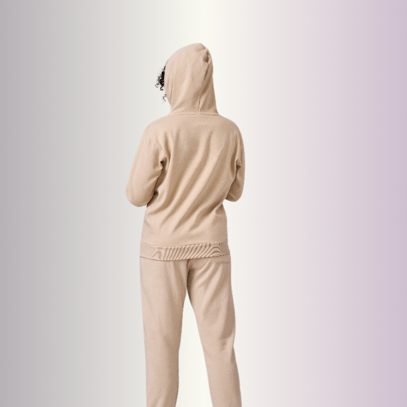 Dune colored fleece lined 100% cotton hoodie set comprising of sweatshirt & full length joggers