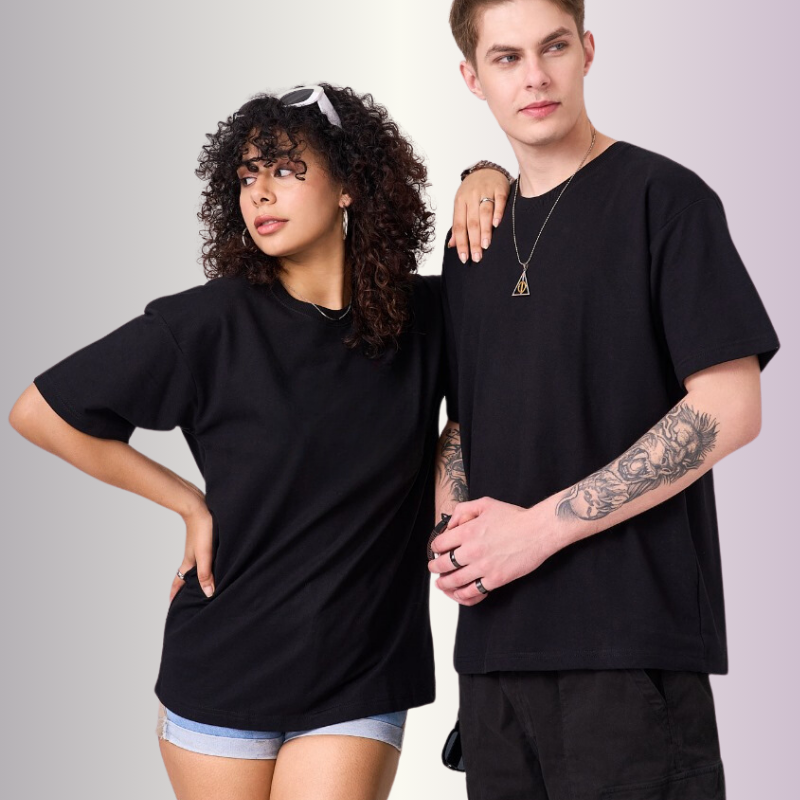 Black color 100% Cotton drop shoulder unisex TShirt basic. Premium heavy fabric drapes very well over your frame & is a great choice for evening wear. 