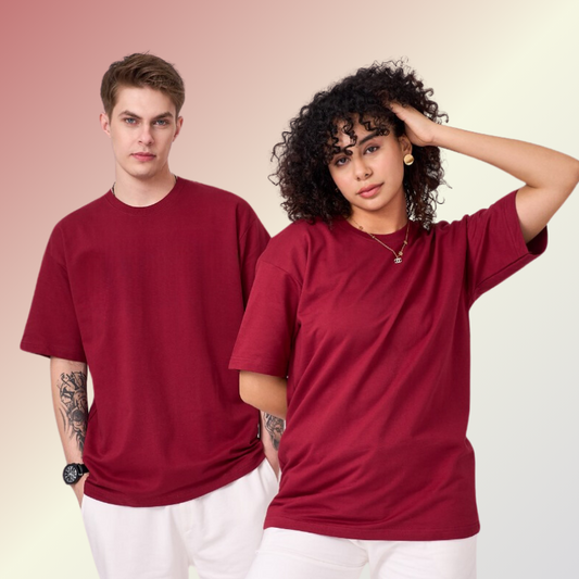 Maroon color 100% Cotton drop shoulder unisex TShirt basic. Premium heavy fabric drapes very well over your frame & is a great choice for evening wear.