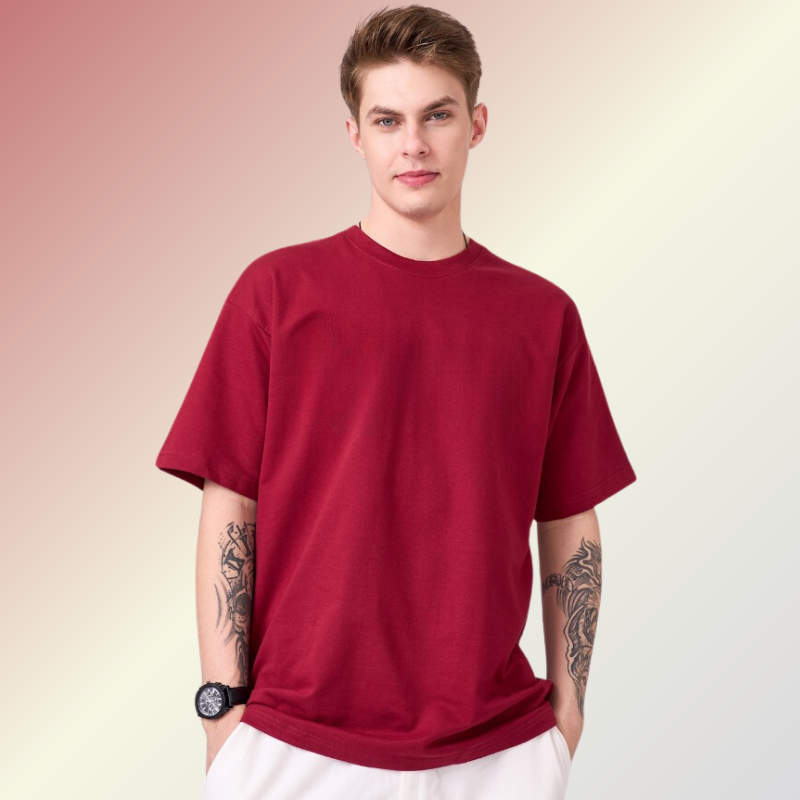 Maroon color 100% Cotton drop shoulder unisex TShirt basic. Premium heavy fabric drapes very well over your frame & is a great choice for evening wear.