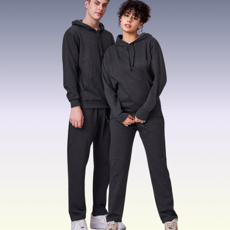 Anthra Melange (charcoal grey) fleece lined 100% cotton hoodie set comprising of sweatshirt & full length joggers