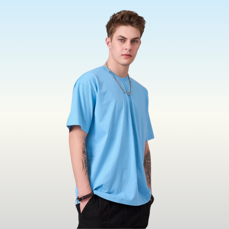 Snow Blue color 100% Cotton oversized unisex TShirt basic. Soft and light against the skin