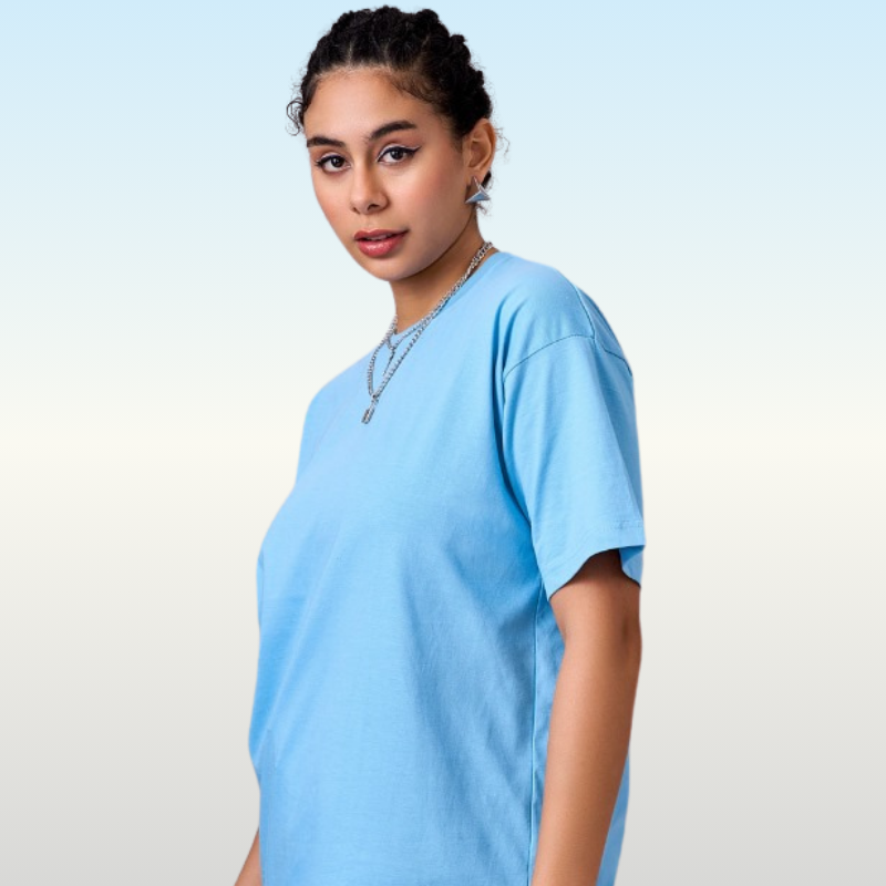 Snow Blue color 100% Cotton oversized unisex TShirt basic. Soft and light against the skin