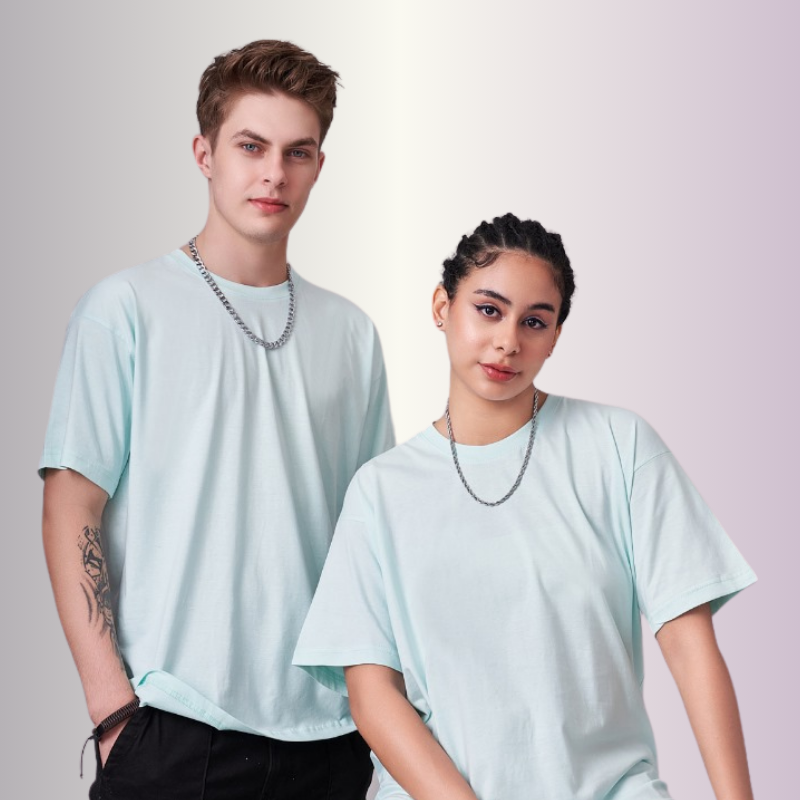 Aqua color 100% Cotton oversized unisex TShirt basic. Soft and light against the skin