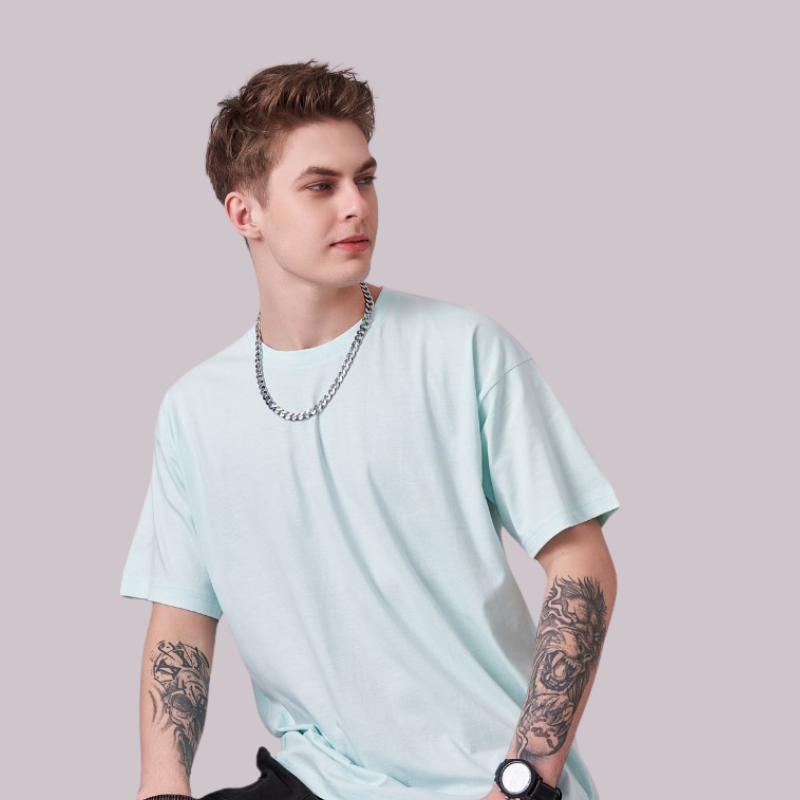 Aqua color 100% Cotton oversized unisex TShirt basic. Soft and light against the skin