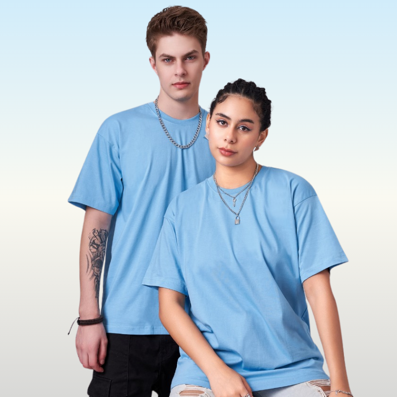 Snow Blue color 100% Cotton oversized unisex TShirt basic. Soft and light against the skin