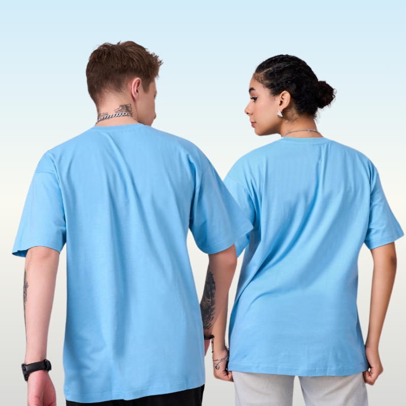 Snow Blue color 100% Cotton oversized unisex TShirt basic. Soft and light against the skin