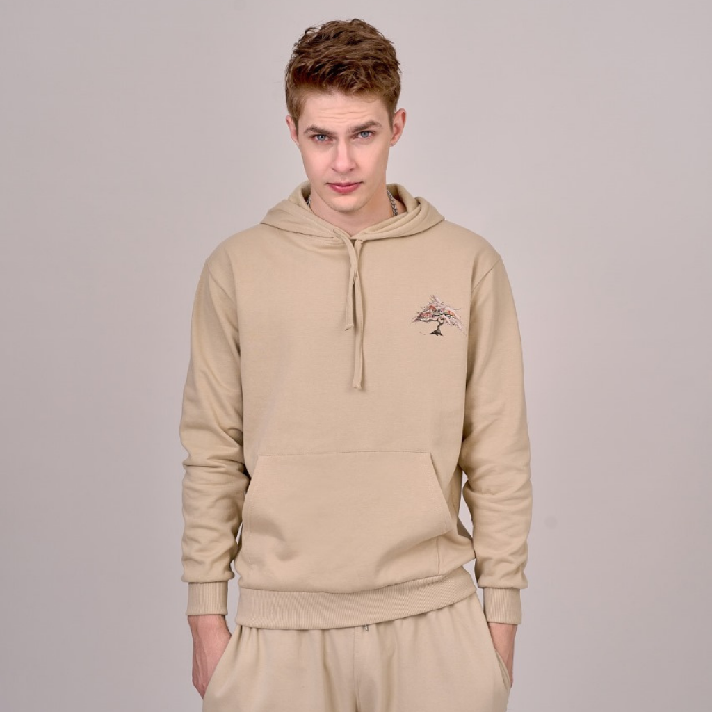 Sand Dune color fleece lined 100% cotton hoodie set comprising of sweatshirt & full length joggers with graphics