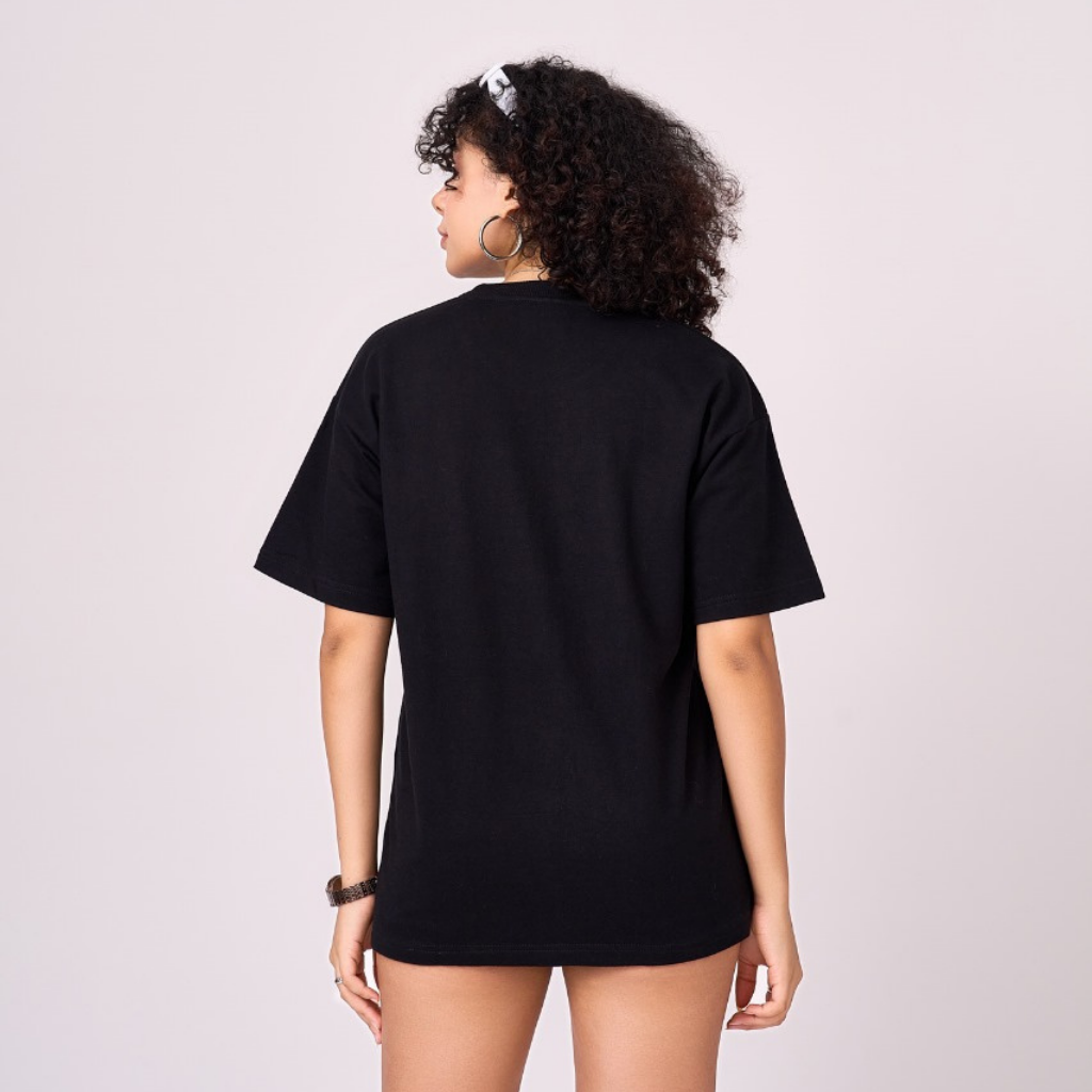 Unisex black color 100% Cotton drop shoulder graphic TShirt. Premium heavy fabric drapes very well over your frame & is a great choice for evening wear.