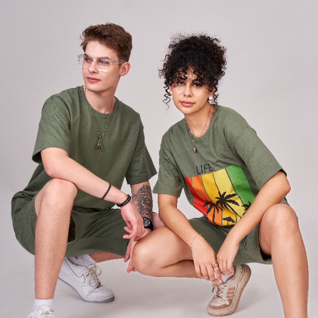 Unisex dark sage green color 100% Cotton drop shoulder graphic TShirt. Premium heavy fabric drapes very well over your frame & is a great choice for evening wear.