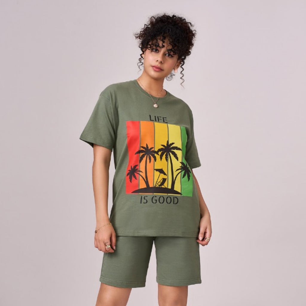 Unisex dark sage green color 100% Cotton drop shoulder graphic TShirt. Premium heavy fabric drapes very well over your frame & is a great choice for evening wear.