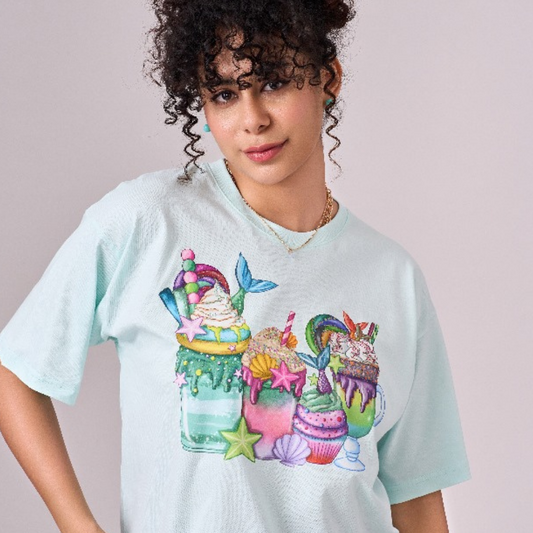 Aqua color 100% Cotton oversized unisex TShirt with graphics. Soft and light against the skin