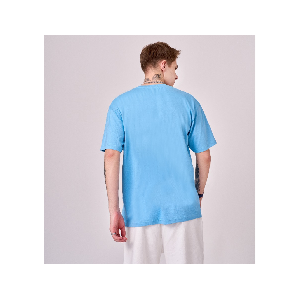 Snow Blue color 100% Cotton oversized unisex TShirt with graphics. Soft and light against the skin