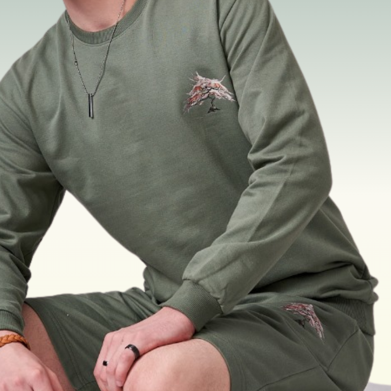 Dark Sage Green 100% cotton fleece lined half pant unisex jogger.