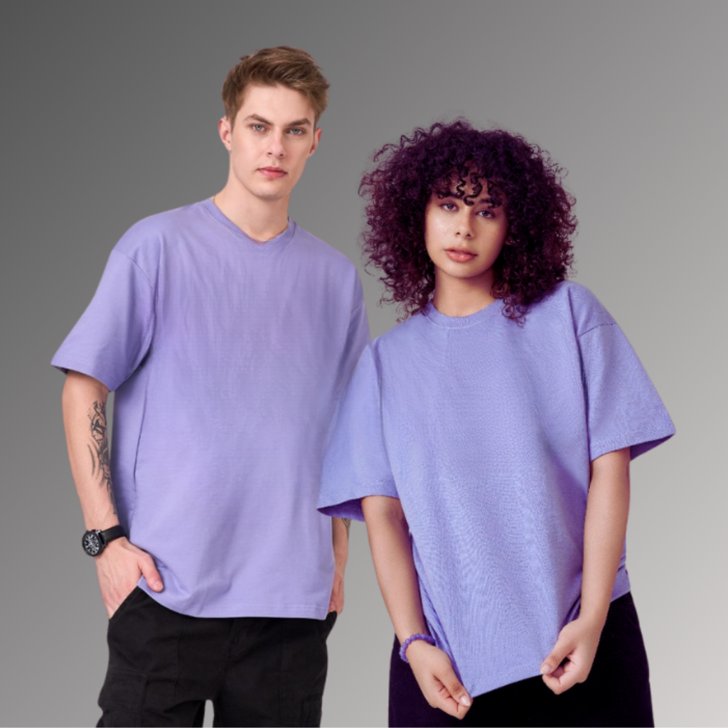 Lavender color 100% Cotton drop shoulder unisex TShirt basic. Premium heavy fabric drapes very well over your frame & is a great choice for evening wear. 