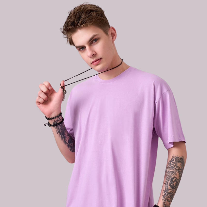 Lilac color 100% Cotton oversized unisex TShirt basic. Soft and light against the skin