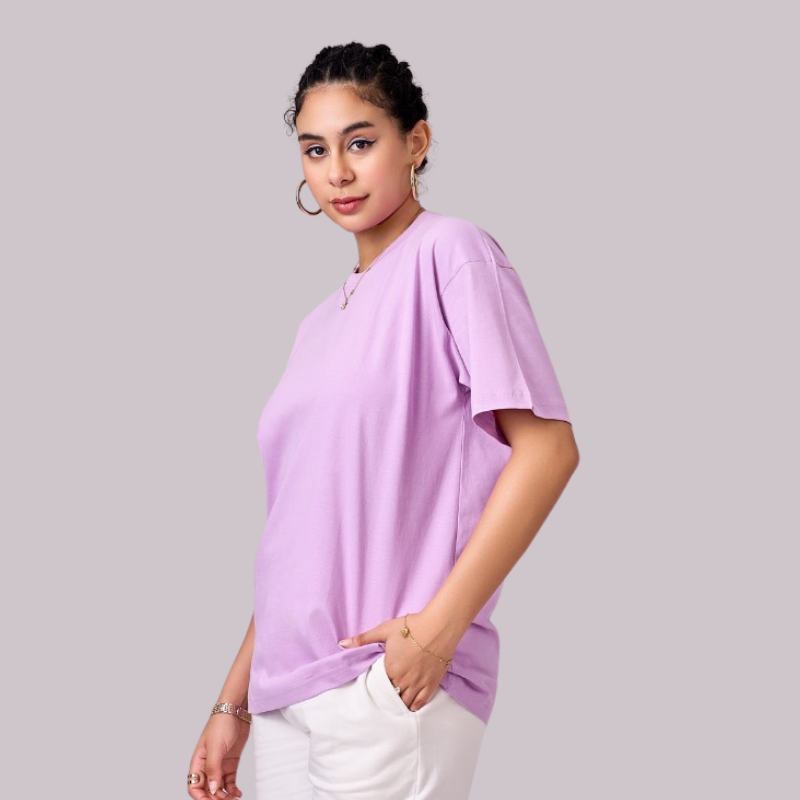 Lilac color 100% Cotton oversized unisex TShirt basic. Soft and light against the skin