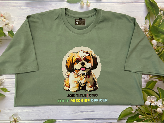 100% cotton TShirt in Light Sage Green color with Shih Tzu dog face graphic in front