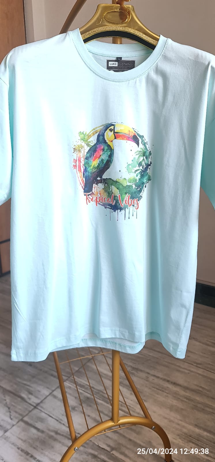 Lightweight 100% Cotton Tee for summer in Aqua color with graphics