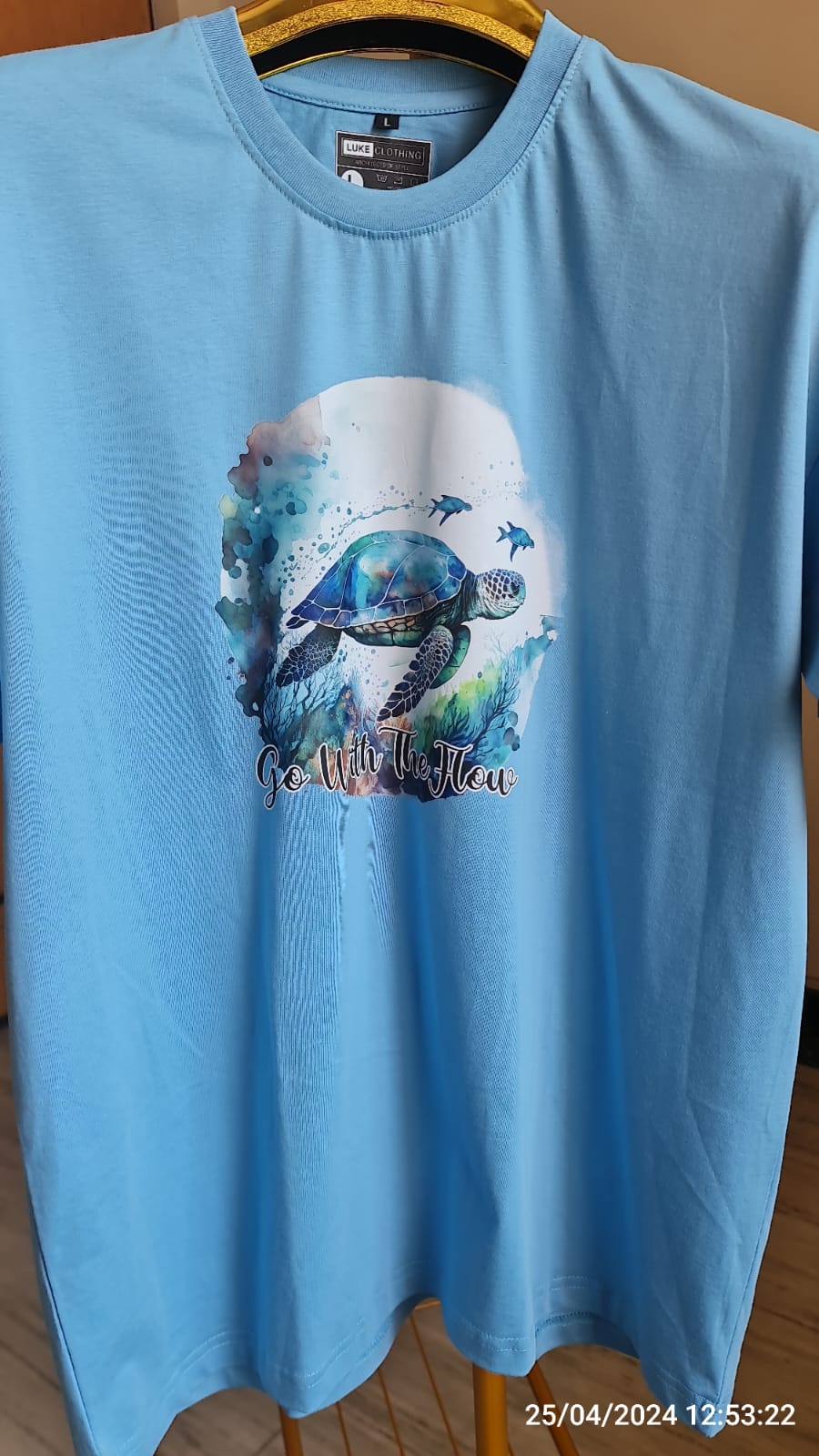 Lightweight 100% Cotton Tee for summer in Snow Blue color with graphics