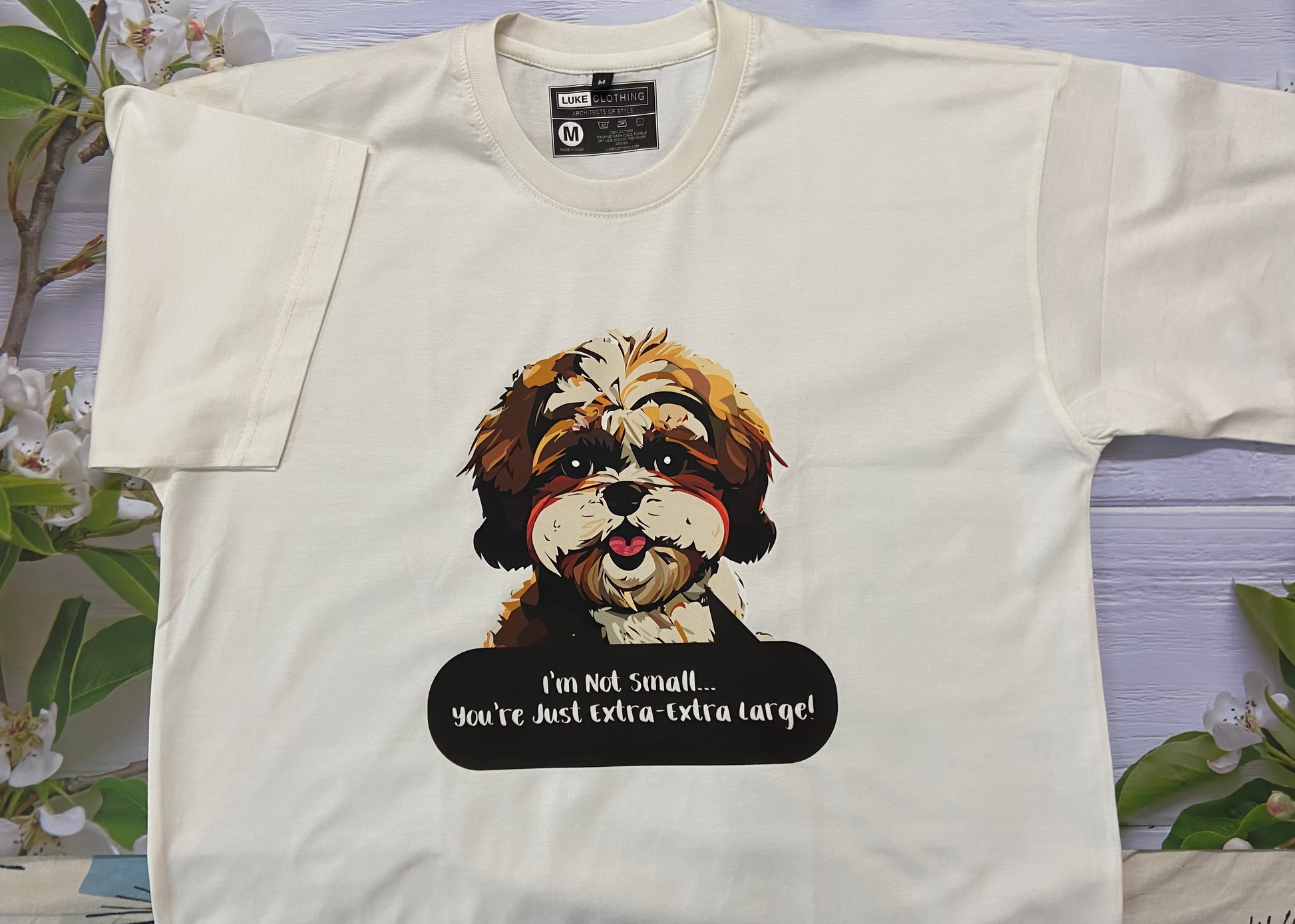 100% cotton TShirt in off white color with Shih Tzu dog face graphic in front