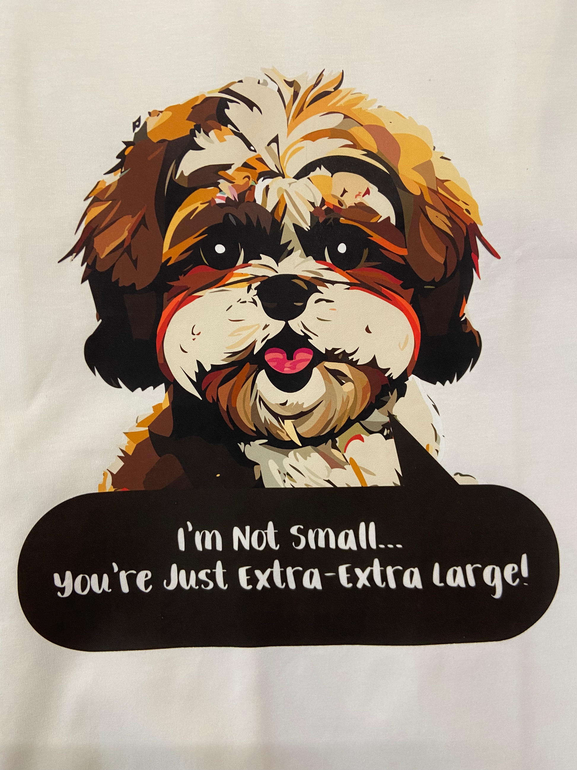 100% cotton TShirt in off white color with Shih Tzu dog face graphic in front