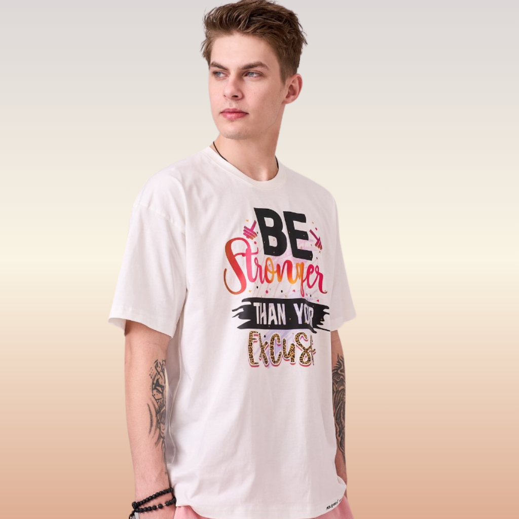 Off White color unisex 100% Cotton oversized graphic TShirt with motivational & inspirational graphics. 