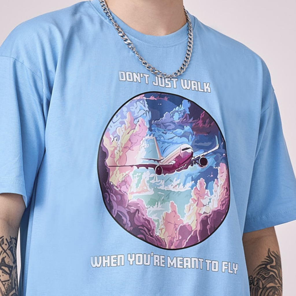 Snow Blue color unisex 100% Cotton oversized graphic TShirt with motivational & inspirational graphics. 