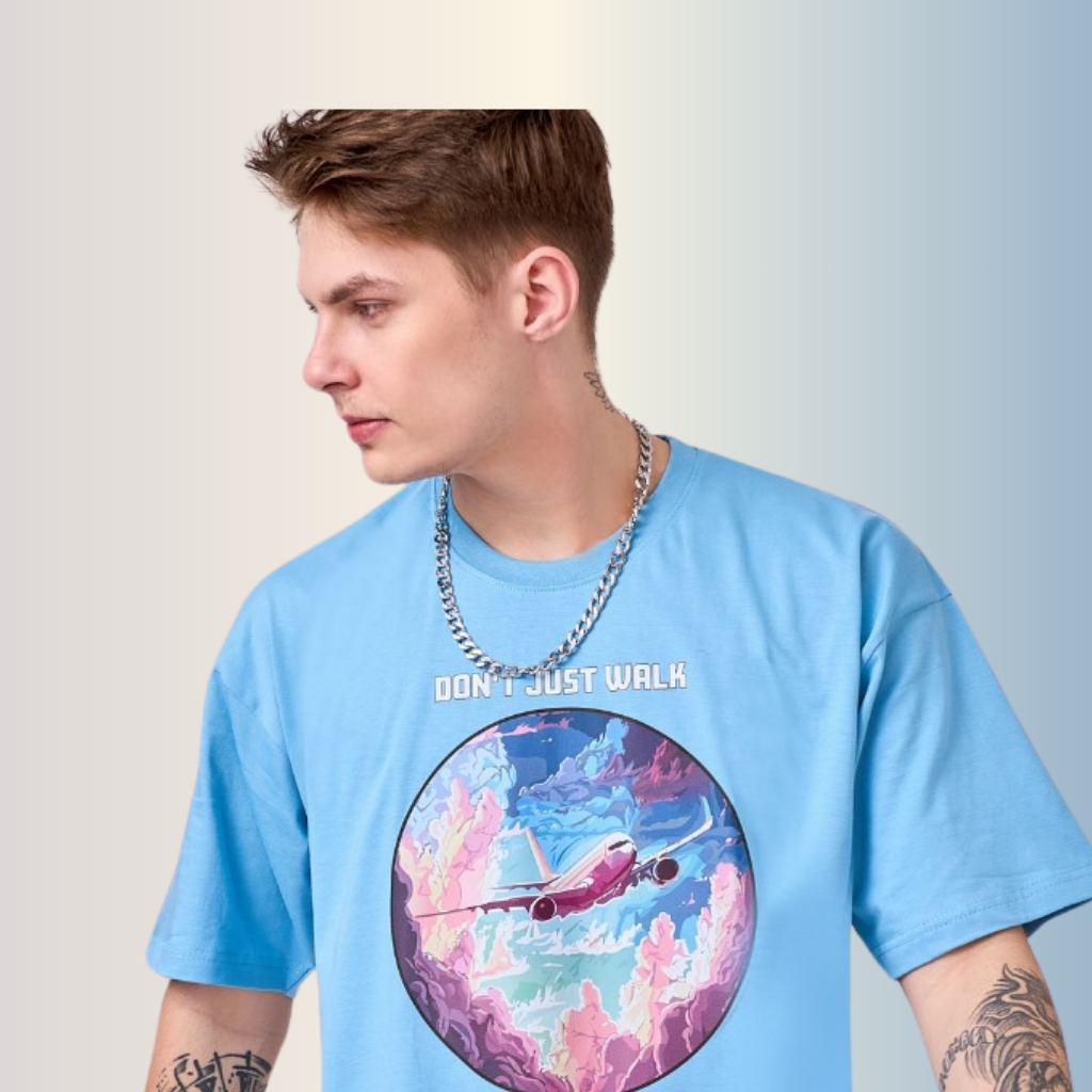 Snow Blue color unisex 100% Cotton oversized graphic TShirt with motivational & inspirational graphics. 