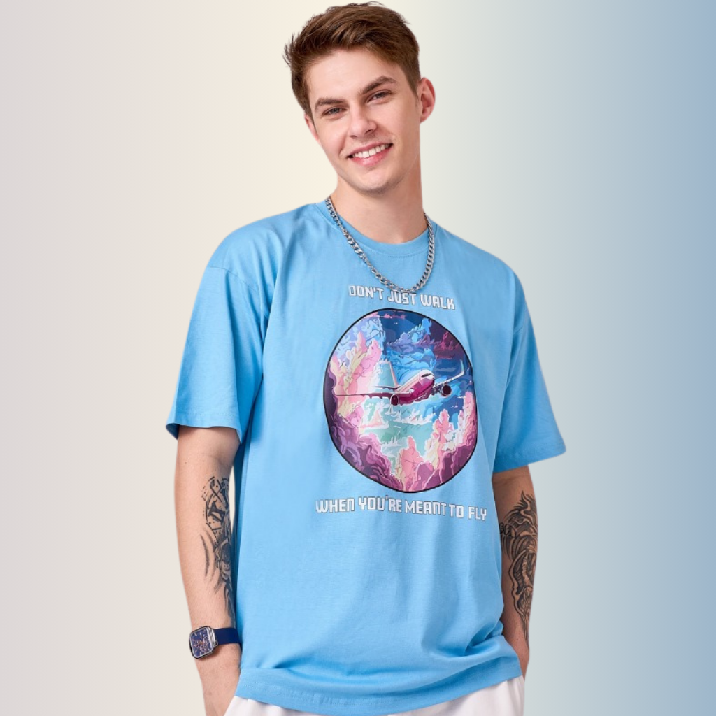 Snow Blue color unisex 100% Cotton oversized graphic TShirt with motivational & inspirational graphics. 