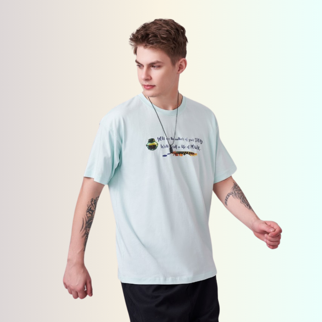 Aqua color unisex 100% Cotton oversized graphic TShirt with motivational & inspirational graphics