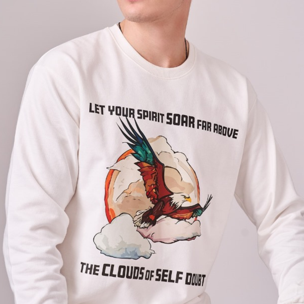 White fleece lined 100% cotton sweatshirt with motivational & inspirational graphics. 