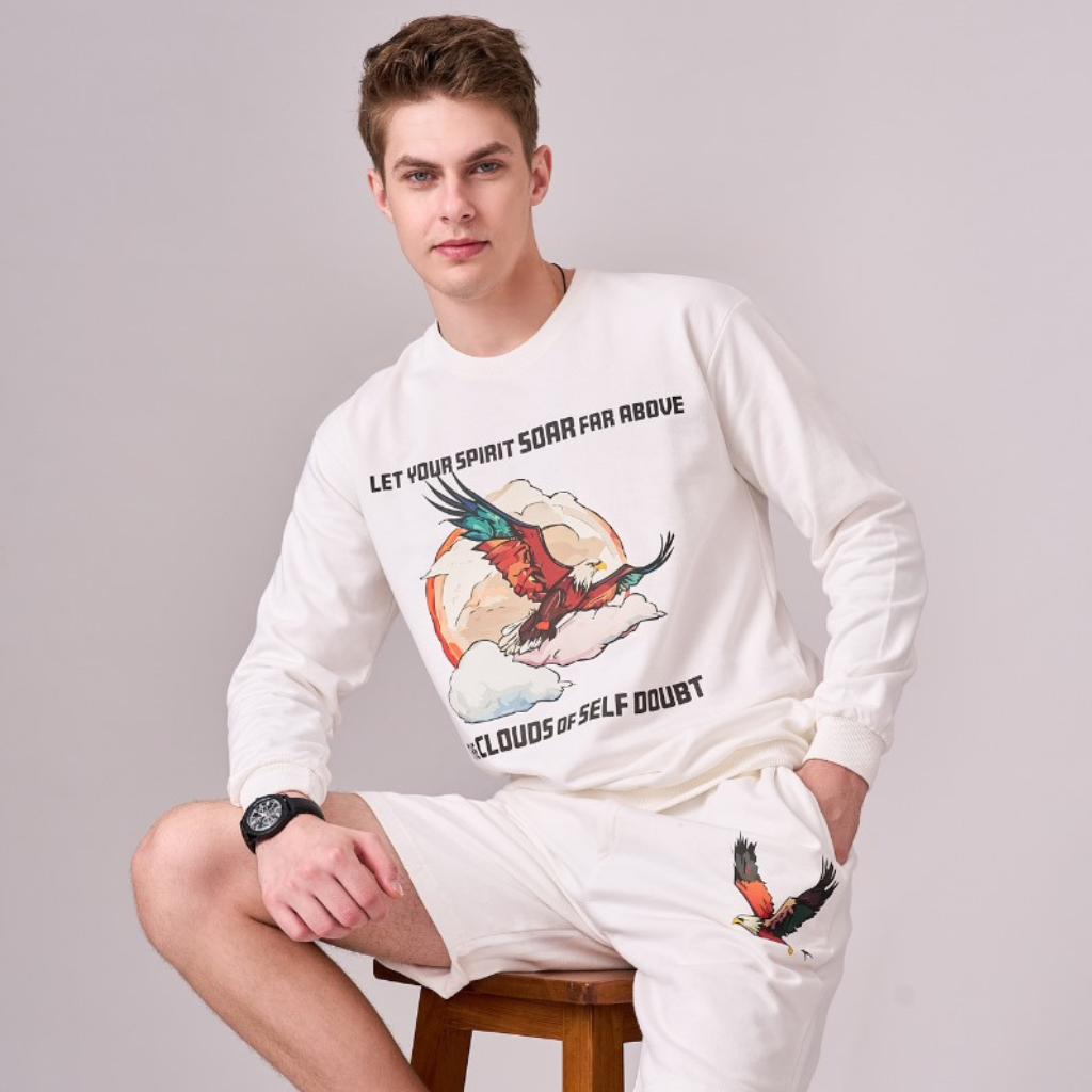 White fleece lined 100% cotton sweatshirt with motivational & inspirational graphics. 