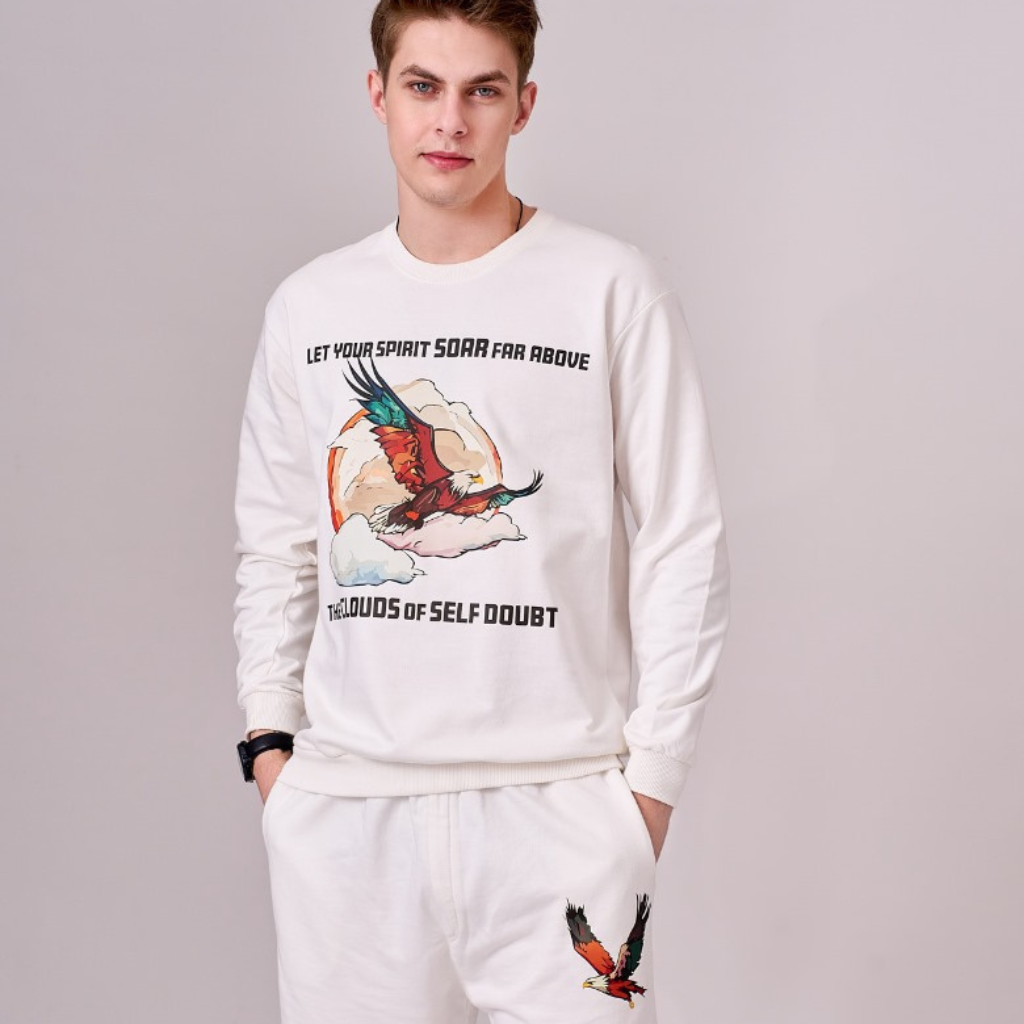 White fleece lined 100% cotton sweatshirt with motivational & inspirational graphics. 