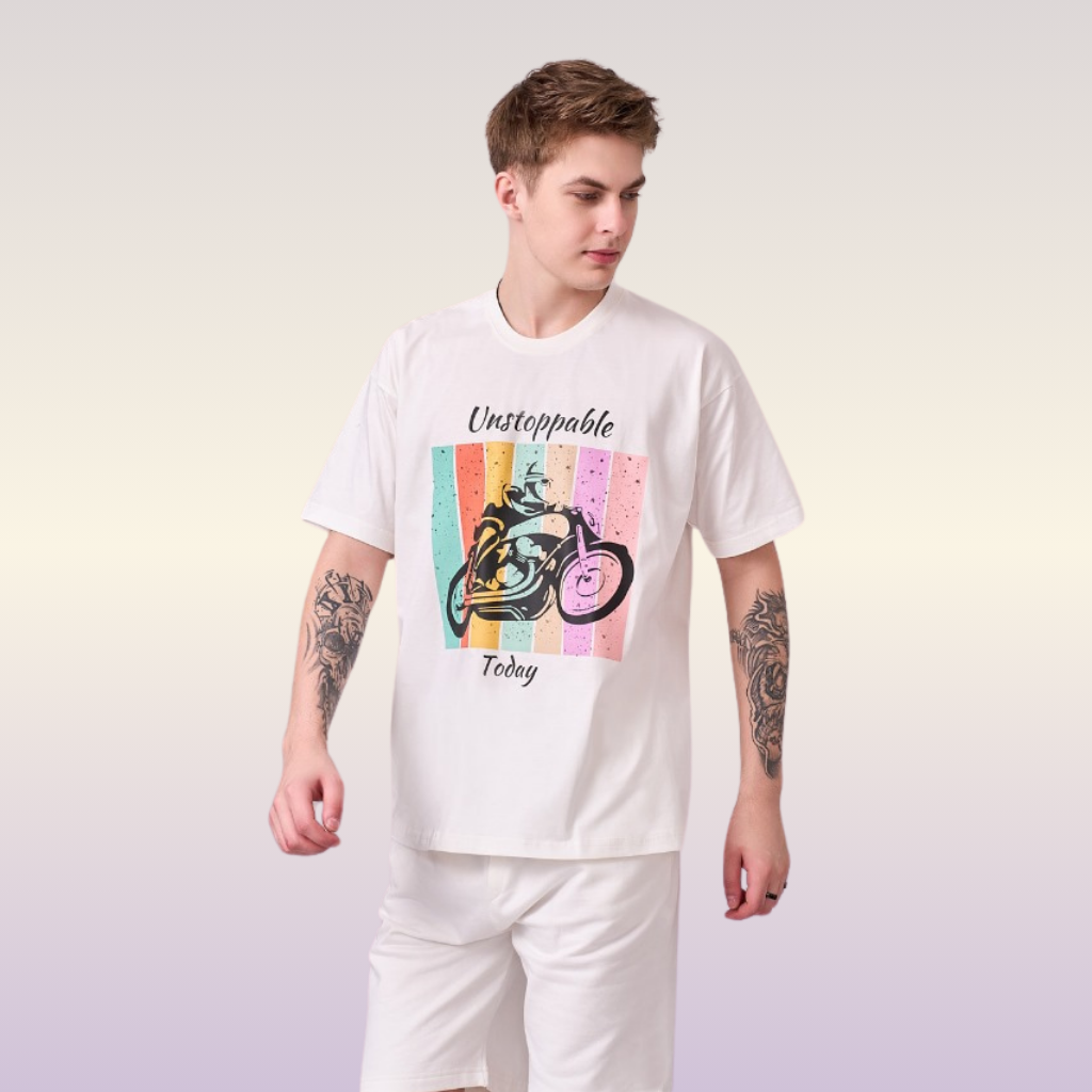 Off White color unisex 100% Cotton oversized graphic TShirt with motivational & inspirational graphics. 